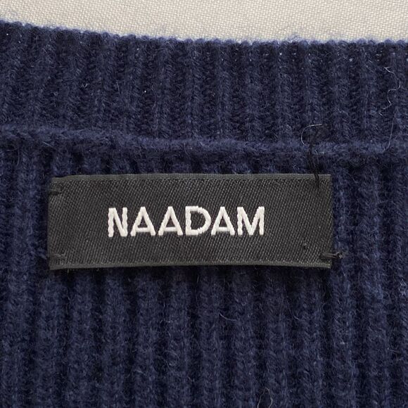 NAADAM Navy Blue Merino Wool/ Cashmere Blend Ribbed Mockneck Sweater Size Medium - Picture 12 of 16